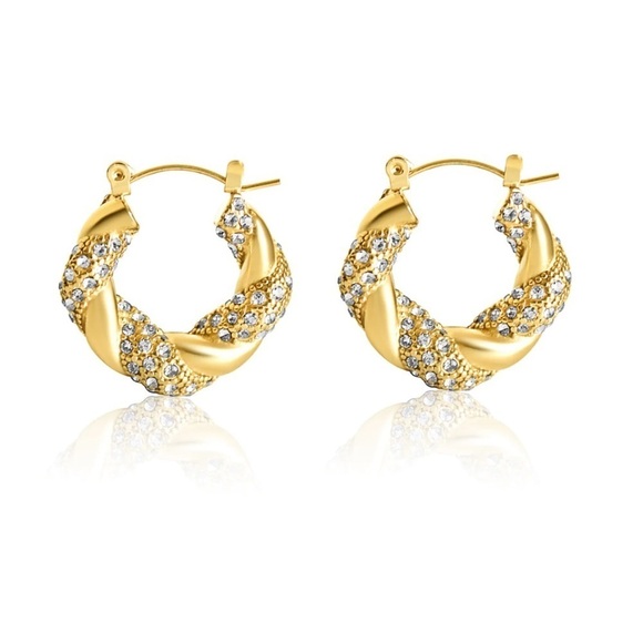 18k Gold Plated Croissant Twisted Chunky Hoop Earrings - Picture 2 of 9